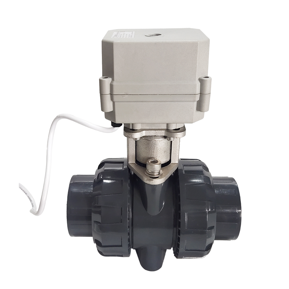 U-PVC 电动球阀二通活由壬连接，电动PVC阀门带10Nm执行器DC12V,DC24V,AC24V,220V 带指示带信号反馈